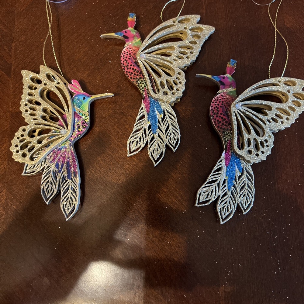 Gisela Graham London Wooden hummingbird Christmas Ornaments Set Of‎ 3 Colorful